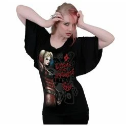 Women's T-shirt SPIRAL - Harley Quinn - EMBRACE MADNESS Black