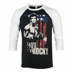 Men's T-shirt With 3/4 Sleeves Rocky - American Flag - Baseball - White-Black - HYBRIS