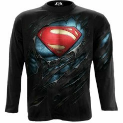 Men's T-shirt Long Sleeve SPIRAL - Superman - RIPPED - Black