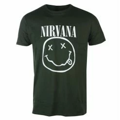 Men's T-shirt Nirvana - White Smiley - Green - ROCK OFF