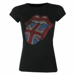 Women's T-shirt Rolling Stones - Classic UK Rhinestones - Black - ROCK OFF