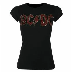 Women's T-shirt AC/DC - Full Colour Logo Diamante - Black - ROCK OFF