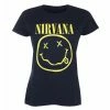 Women's T-shirt Nirvana - Yellow Smiley - NAVY - ROCK OFF 1 Women's T-shirt Nirvana - Yellow Smiley - NAVY - ROCK OFF -Cheap Gothic & Punk Shop ku019