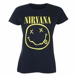 Women's T-shirt Nirvana - Yellow Smiley - NAVY - ROCK OFF